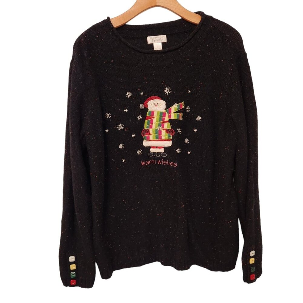 Christopher & Banks Warm Wishes Christmas Sweater Knit Santa Womens‎ Large EUC